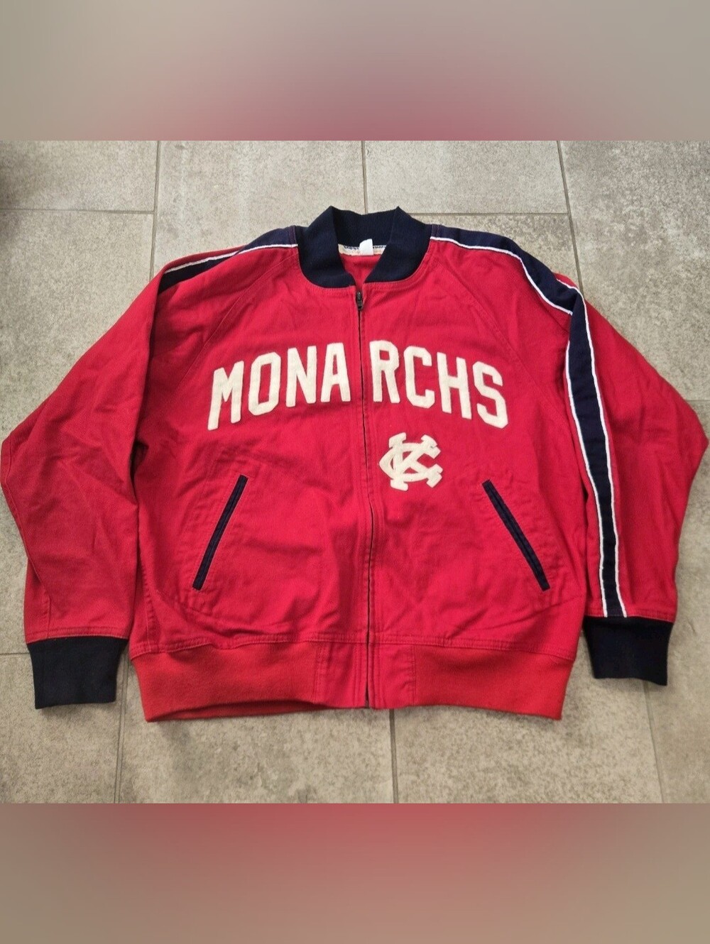 Ebbets Field Flannels Kansas City Monarchs Jacket Red Mens L Made in USA Vintage